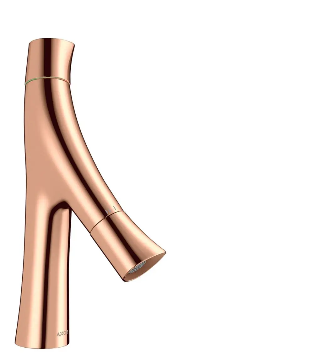 Waschtischmischer aus Polished Red Gold mit fließenden Linien, hergestellt von AXOR. Das Bedienfeld ist ergonomisch gestaltet und umfasst einen Auslauf.